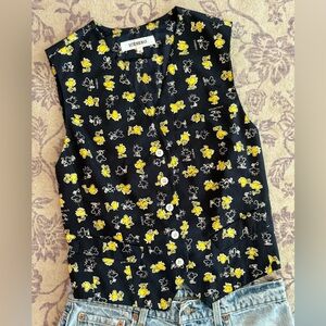 Vintage Iceberg Woodstock Cartoon Character Black Button Down Vest Made in Italy